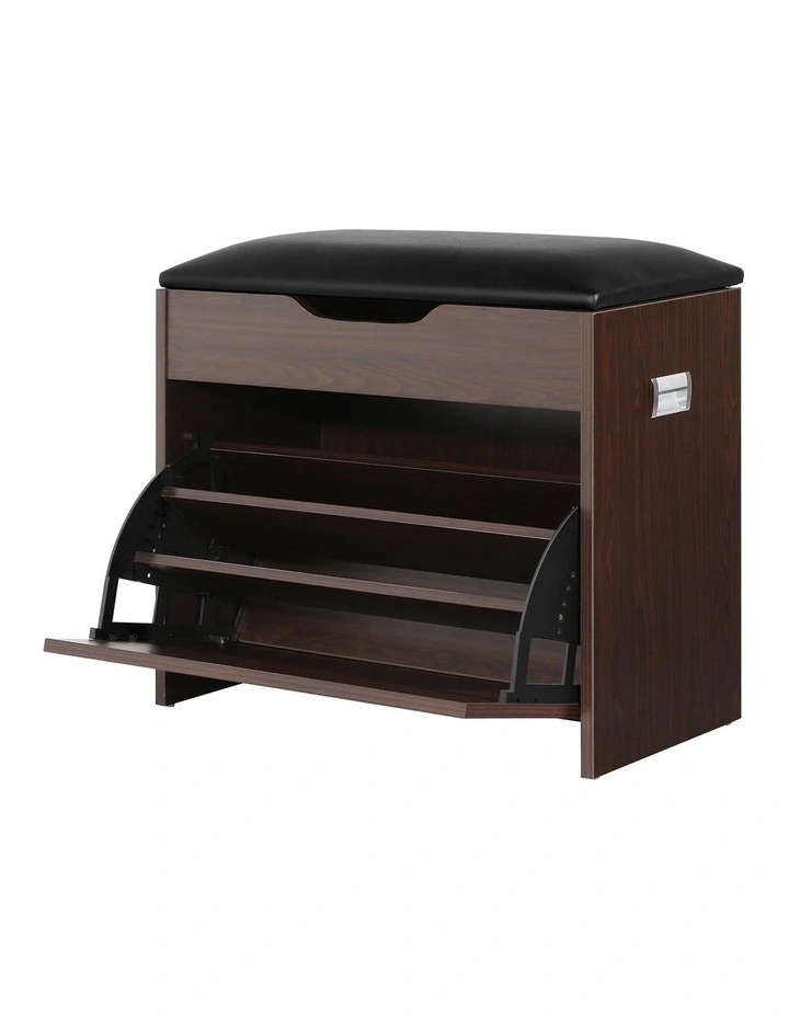 Artiss 2x Shoe Bench Set Flip Drawer Walnut image 3