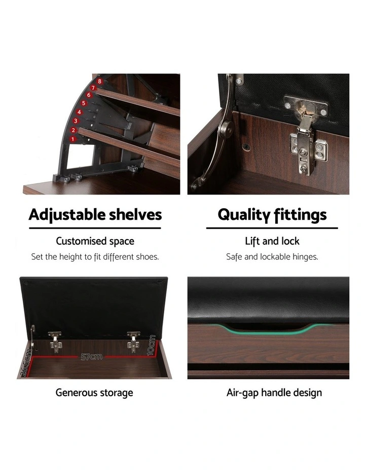 Artiss 2x Shoe Bench Set Flip Drawer Walnut image 5