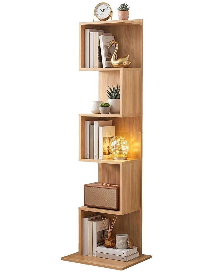 Artiss 5 Tiers Bookshelf S-shaped Bookcase Oak image 1