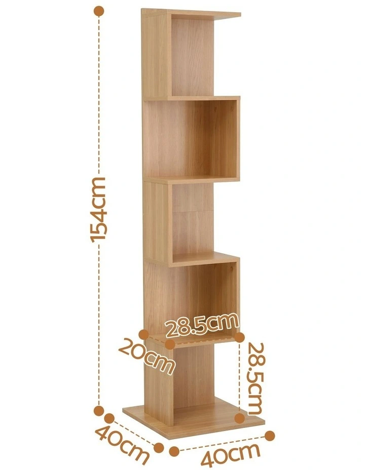Artiss 5 Tiers Bookshelf S-shaped Bookcase Oak image 2