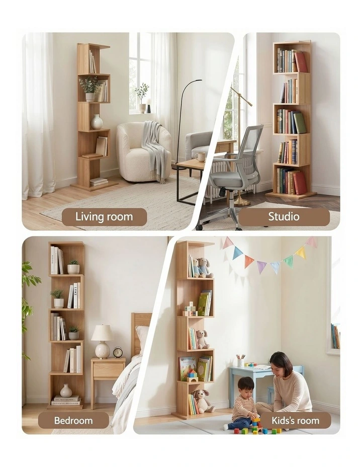 Artiss 5 Tiers Bookshelf S-shaped Bookcase Oak image 5