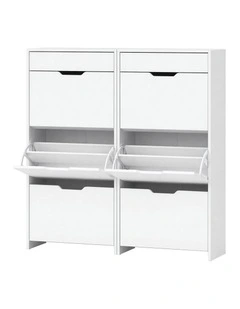 Artiss 2x Shoe Cabinet Organiser 3 Flip Drawer High Gloss White