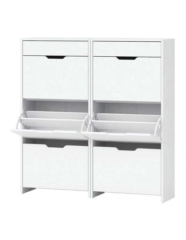 Artiss 2x Shoe Cabinet Organiser 3 Flip Drawer High Gloss White image 1