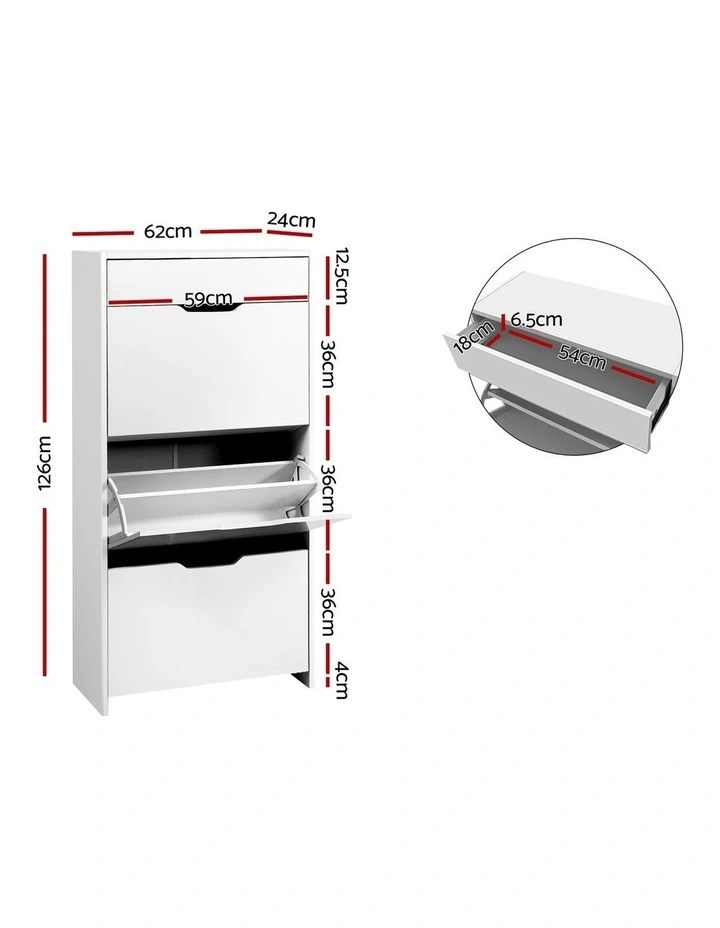 Artiss 2x Shoe Cabinet Organiser 3 Flip Drawer High Gloss White image 2