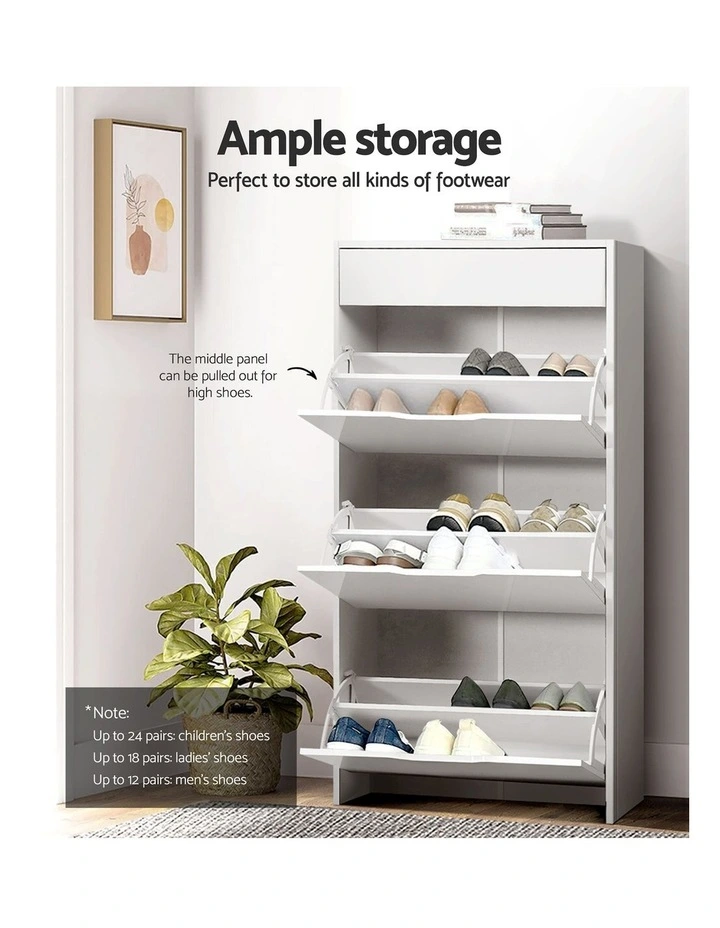 Artiss 2x Shoe Cabinet Organiser 3 Flip Drawer High Gloss White image 4