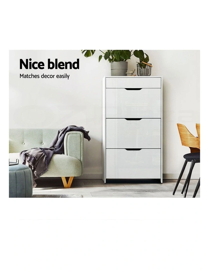 Artiss 2x Shoe Cabinet Organiser 3 Flip Drawer High Gloss White image 5