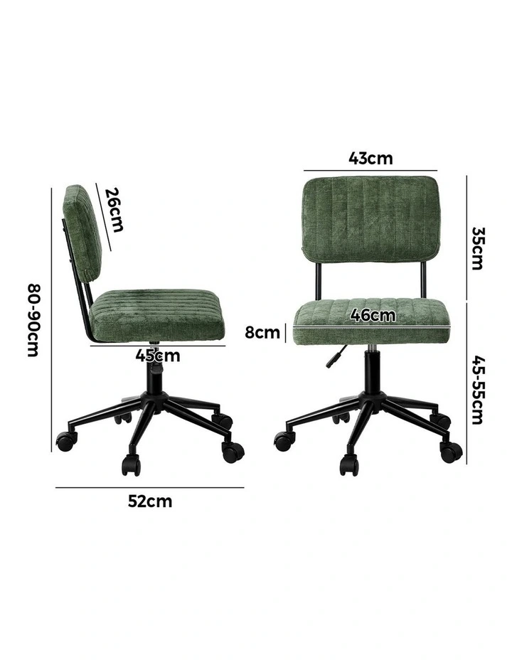 Oikiture Mid Back Armless Office Chair Swivel Computer Seat Polyester Green image 3