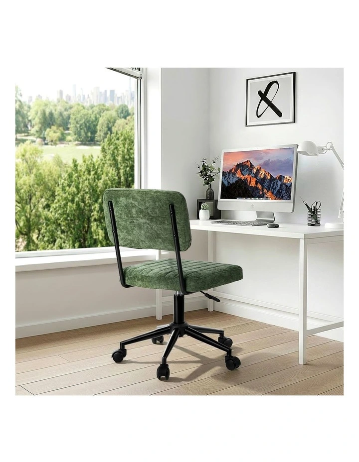 Oikiture Mid Back Armless Office Chair Swivel Computer Seat Polyester Green image 7