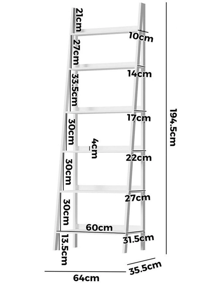 Oikiture Bookshelf 6 Tier Corner Ladder Shelf Home Storage Display Rack White image 3