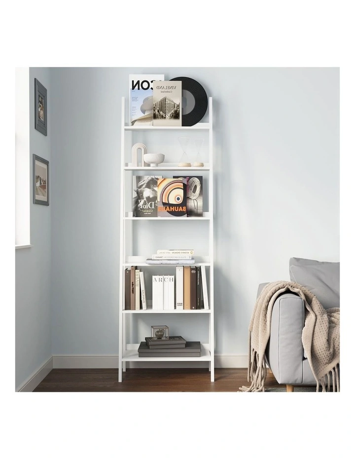Oikiture Bookshelf 6 Tier Corner Ladder Shelf Home Storage Display Rack White image 5