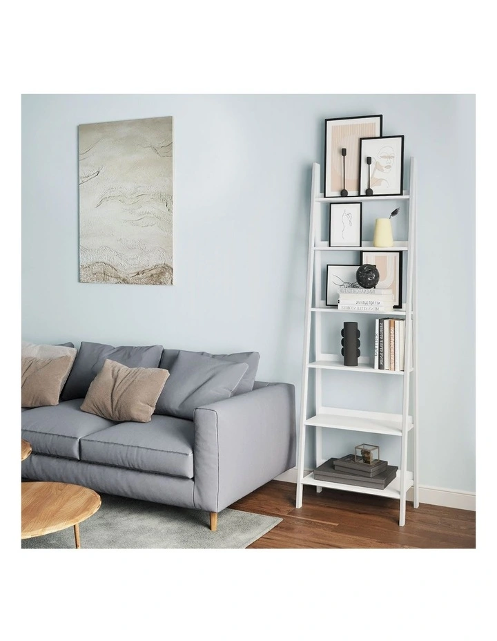Oikiture Bookshelf 6 Tier Corner Ladder Shelf Home Storage Display Rack White image 7