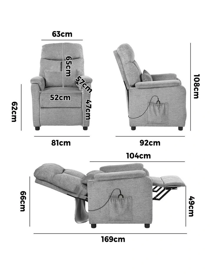 Oikiture Recliner Chair Adjustable Fabric Lounge Sofa Armchair Polyester Grey image 3