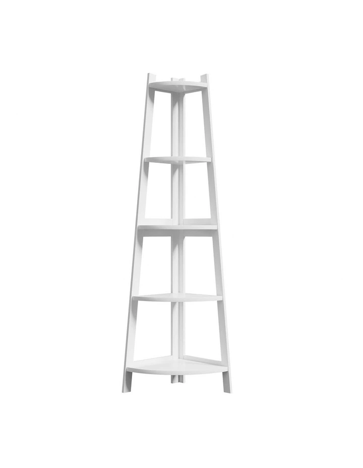 Oikiture Corner Ladder Shelf 5 Tier Home Storage Display Stand Bookshelf White image 1