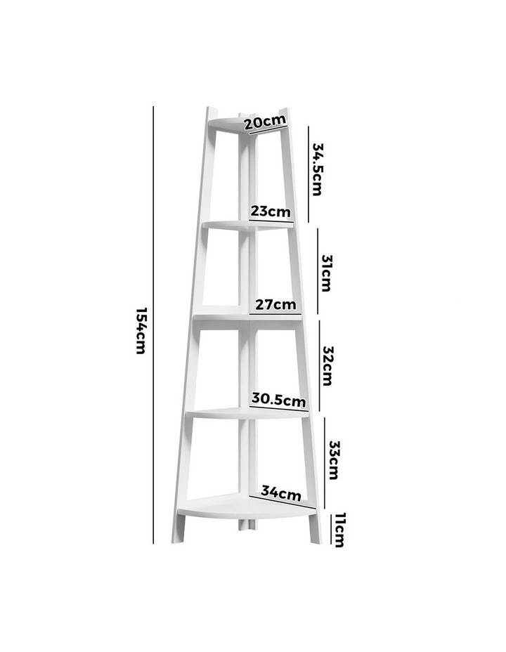 Oikiture Corner Ladder Shelf 5 Tier Home Storage Display Stand Bookshelf White image 3