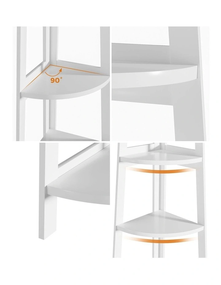 Oikiture Corner Ladder Shelf 5 Tier Home Storage Display Stand Bookshelf White image 6