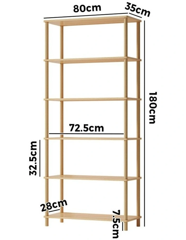 Oikiture Bookshelf 5 Tier Display Shelf Storage Shelves Stand Rack Natural image 3
