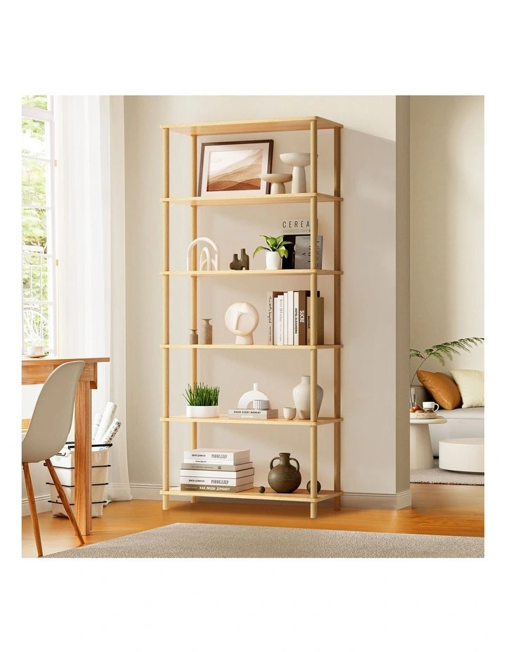 Oikiture Bookshelf 5 Tier Display Shelf Storage Shelves Stand Rack Natural image 4