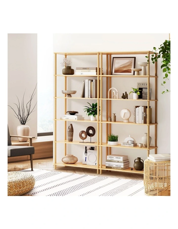 Oikiture Bookshelf 5 Tier Display Shelf Storage Shelves Stand Rack Natural image 5