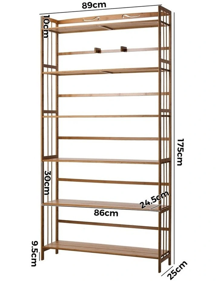 Oikiture 6-tier Bamboo Bookshelf Bookcase Adjustable Display Shelf Storage Rack image 3