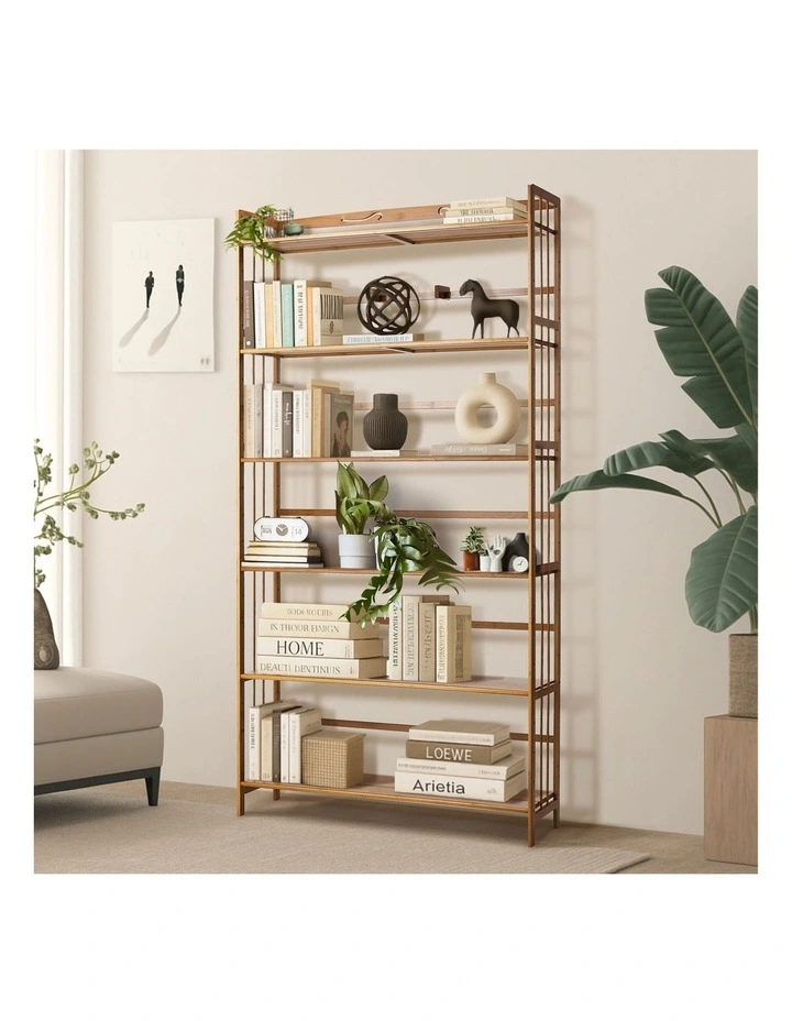 Oikiture 6-tier Bamboo Bookshelf Bookcase Adjustable Display Shelf Storage Rack image 4