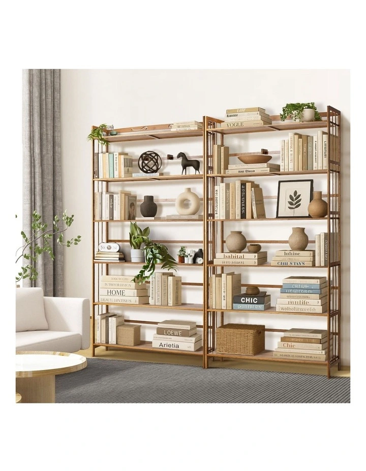 Oikiture 6-tier Bamboo Bookshelf Bookcase Adjustable Display Shelf Storage Rack image 5