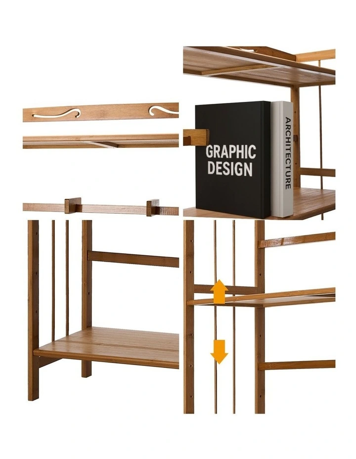 Oikiture 6-tier Bamboo Bookshelf Bookcase Adjustable Display Shelf Storage Rack image 6