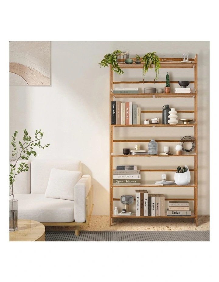 Oikiture 6-tier Bamboo Bookshelf Bookcase Adjustable Display Shelf Storage Rack image 7