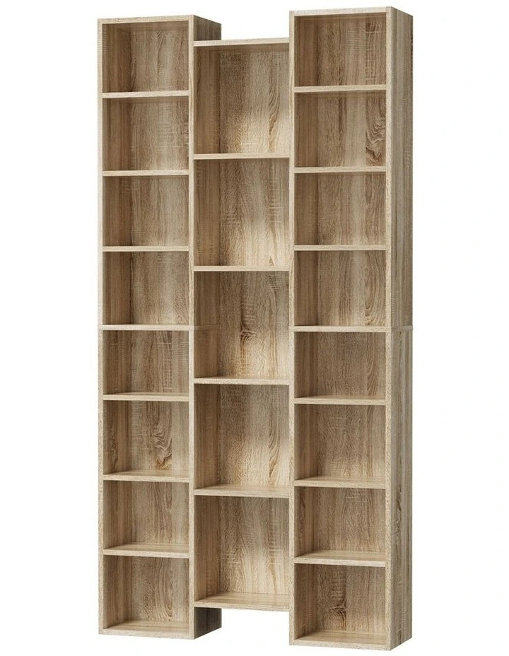 Oikiture Bookshelf Display Shelf CD Storage Media Rack Stand Bookcase Natural image 1