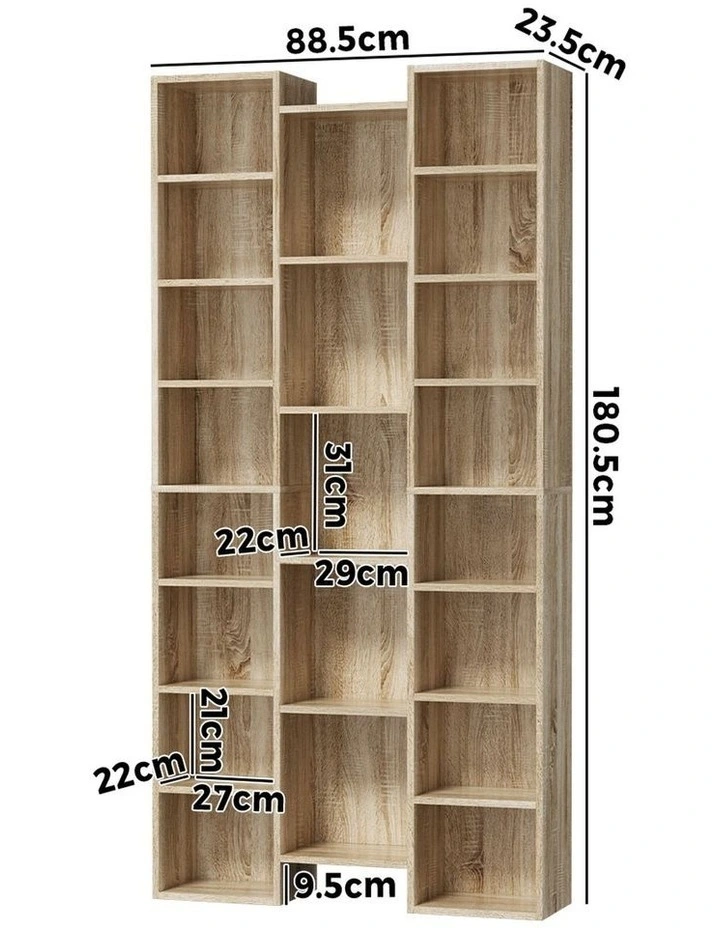 Oikiture Bookshelf Display Shelf CD Storage Media Rack Stand Bookcase Natural image 3
