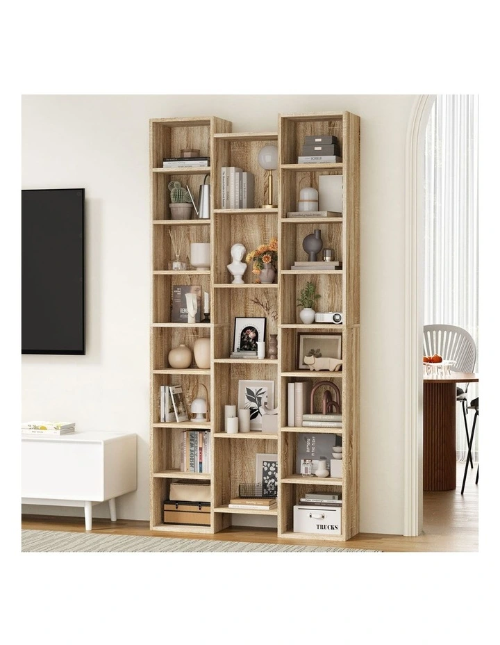 Oikiture Bookshelf Display Shelf CD Storage Media Rack Stand Bookcase Natural image 4