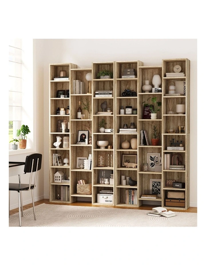 Oikiture Bookshelf Display Shelf CD Storage Media Rack Stand Bookcase Natural image 5
