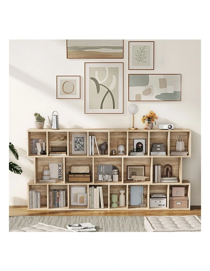Oikiture Bookshelf Display Shelf CD Storage Media Rack Stand Bookcase Natural image 7