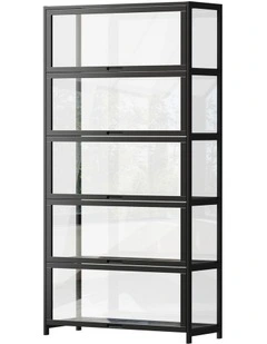 Oikiture Display Cabinet Storage 5-Tier Shelves Tall Clear Bookcase Rack Black
