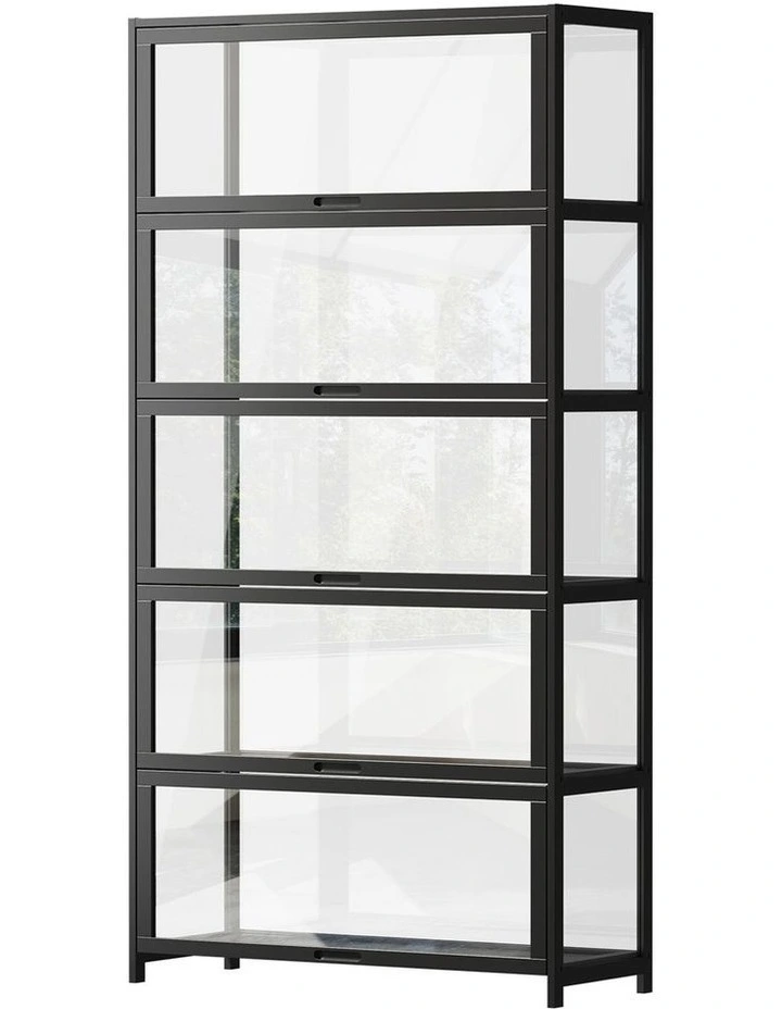 Oikiture Display Cabinet Storage 5-Tier Shelves Tall Clear Bookcase Rack Black image 1
