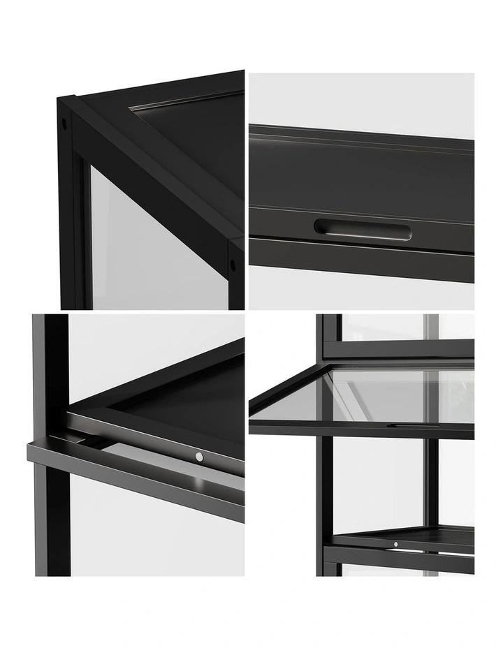 Oikiture Display Cabinet Storage 5-Tier Shelves Tall Clear Bookcase Rack Black image 6