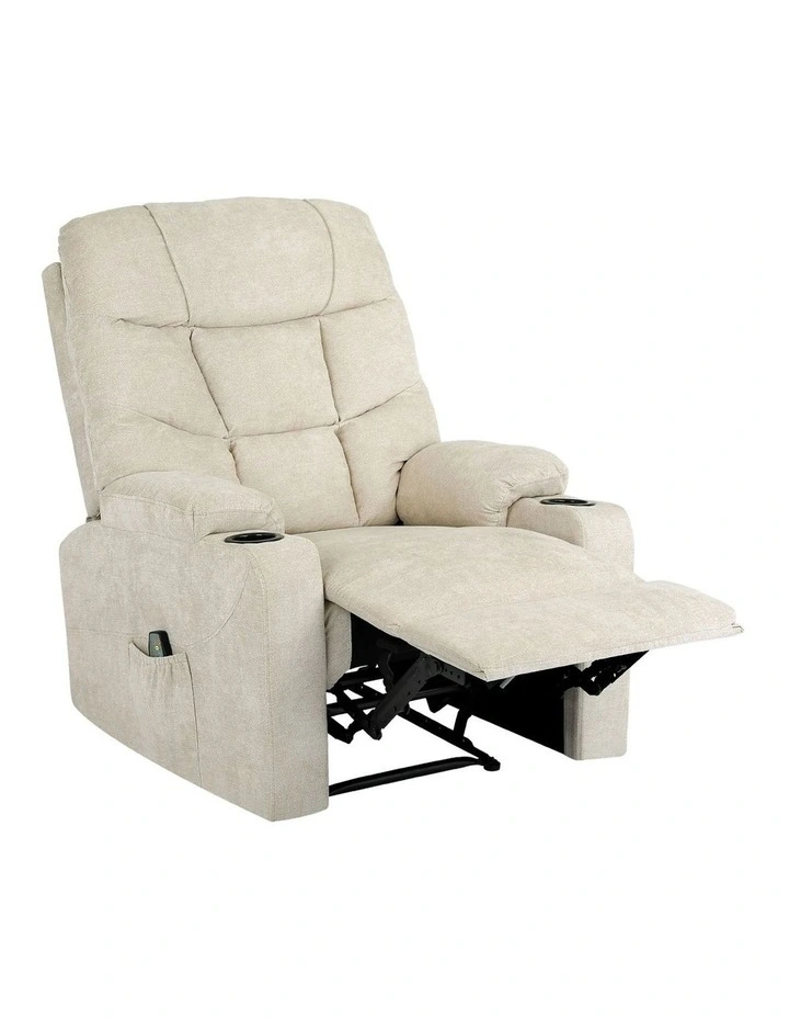Oikiture Recliner Chair Heated Massage Chair Polyester Beige image 1