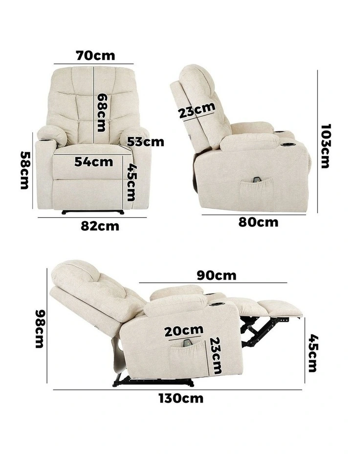 Oikiture Recliner Chair Heated Massage Chair Polyester Beige image 3