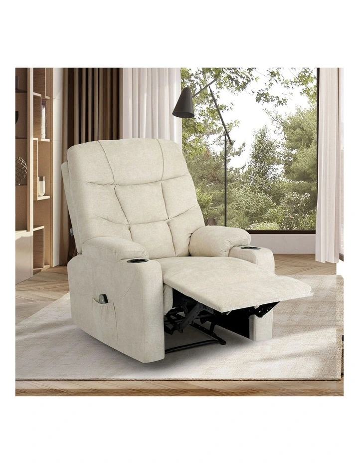Oikiture Recliner Chair Heated Massage Chair Polyester Beige image 4