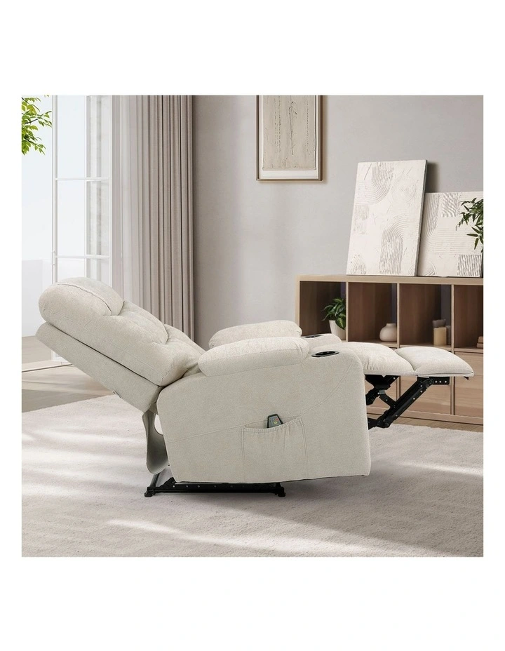 Oikiture Recliner Chair Heated Massage Chair Polyester Beige image 5