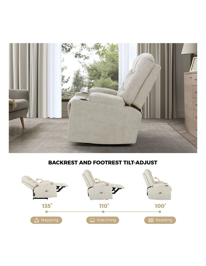 Oikiture Recliner Chair Heated Massage Chair Polyester Beige image 6