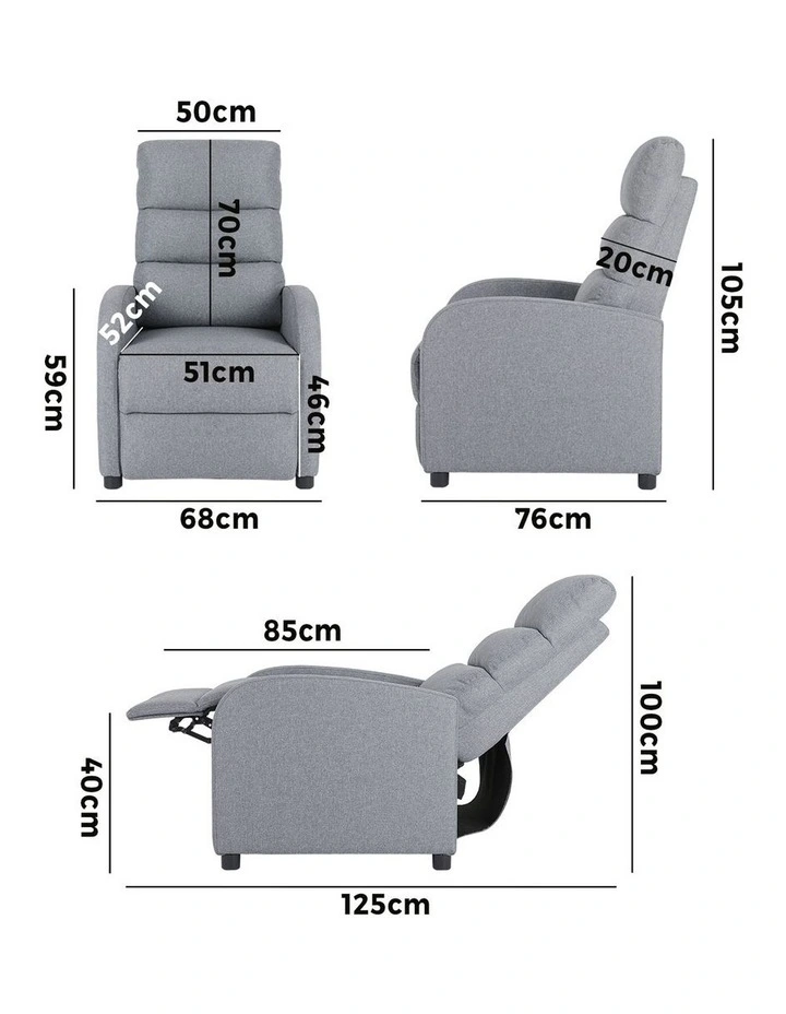Oikiture Recliner Chair Polyester Grey image 3