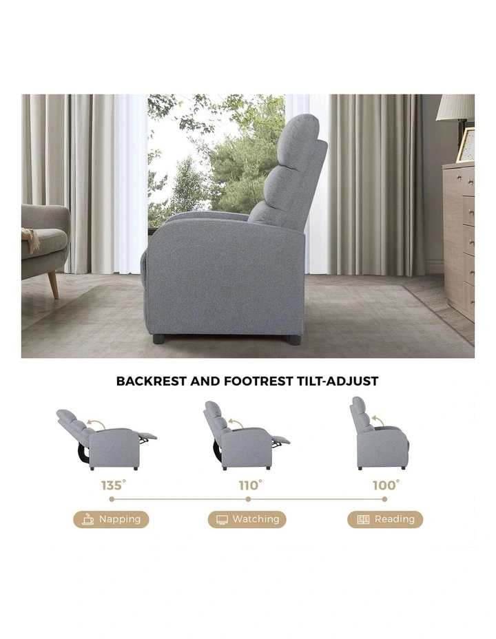 Oikiture Recliner Chair Polyester Grey image 6