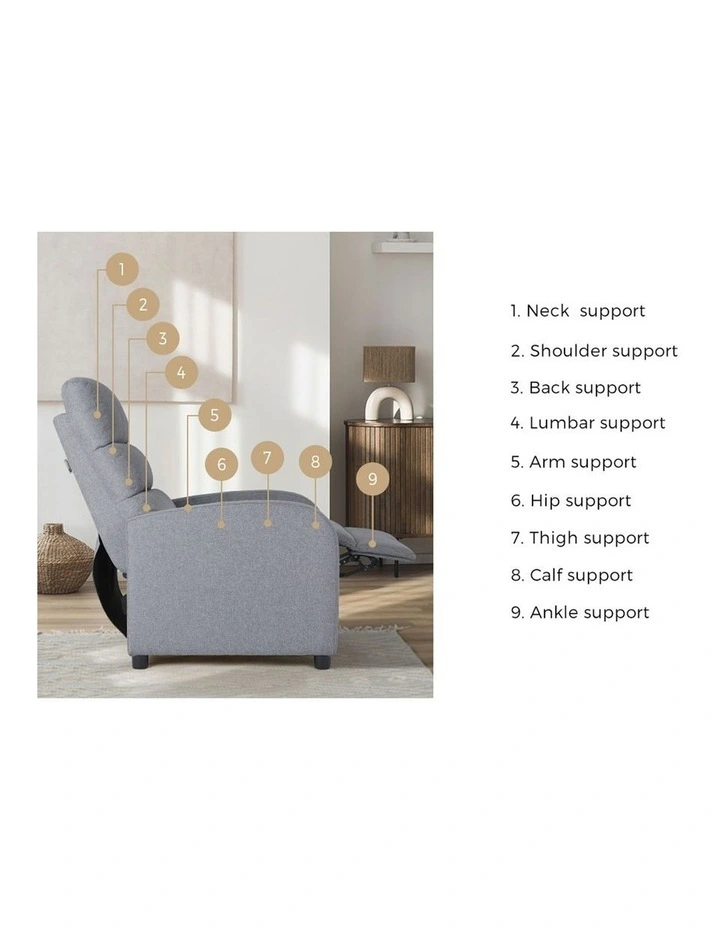 Oikiture Recliner Chair Polyester Grey image 7