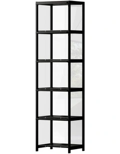 Oikiture Display Cabinet Storage 5-Tier Shelves Bookcase Clear Stand Rack Black