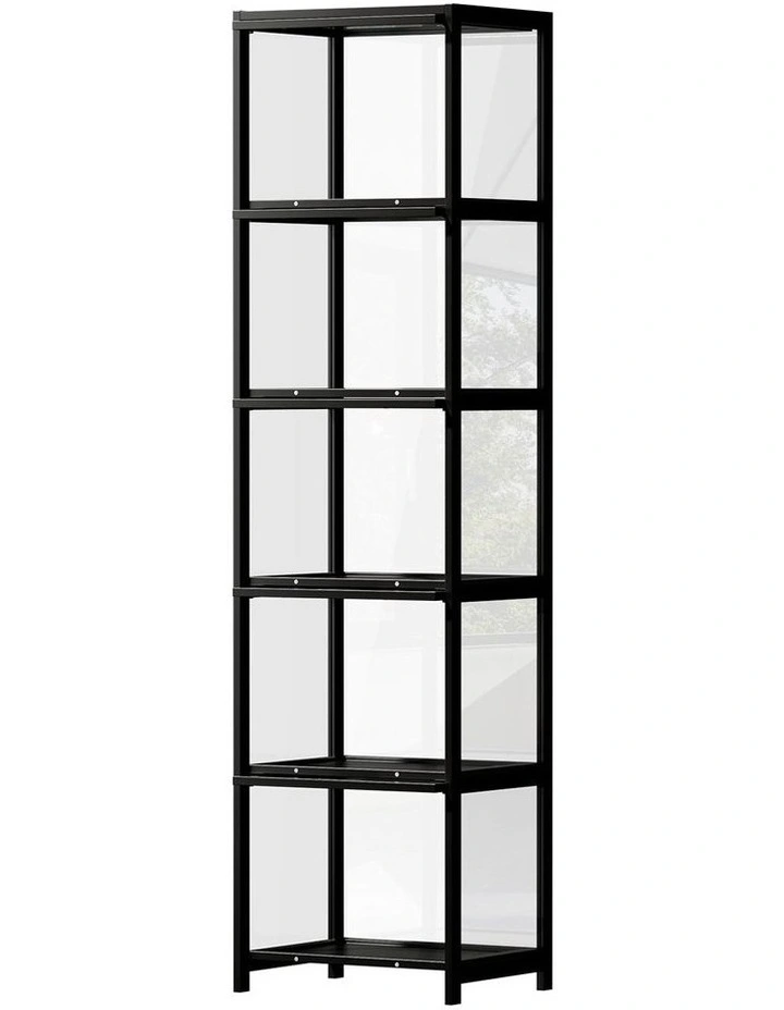 Oikiture Display Cabinet Storage 5-Tier Shelves Bookcase Clear Stand Rack Black image 1