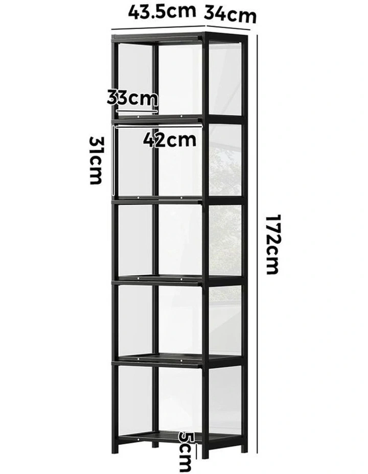 Oikiture Display Cabinet Storage 5-Tier Shelves Bookcase Clear Stand Rack Black image 3