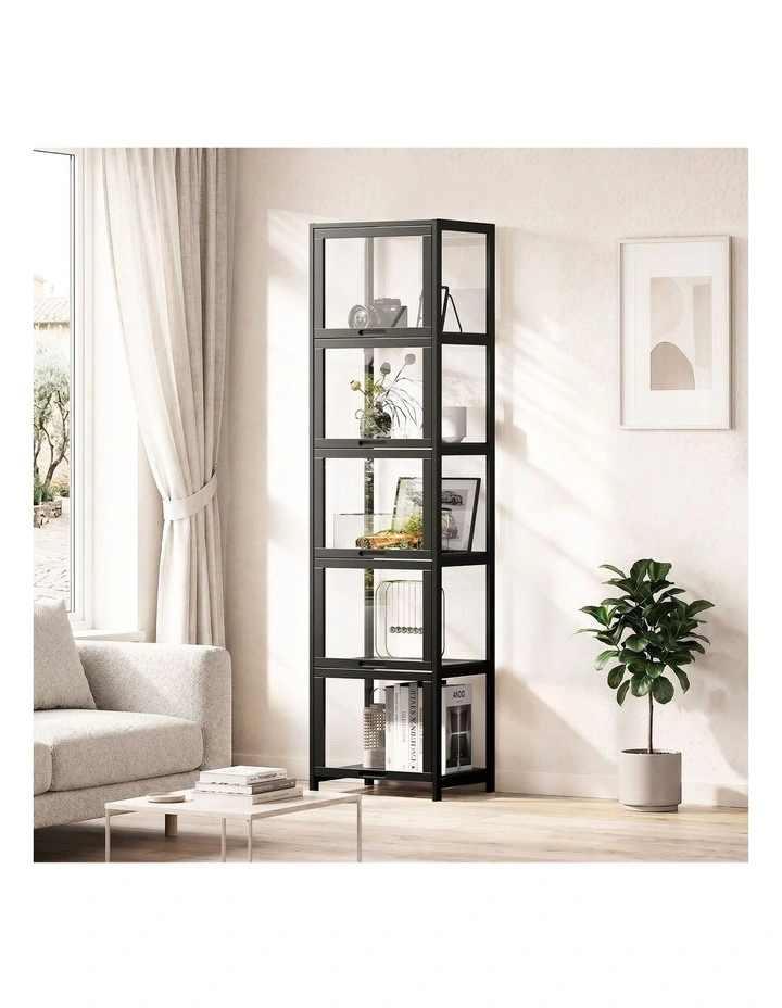 Oikiture Display Cabinet Storage 5-Tier Shelves Bookcase Clear Stand Rack Black image 4