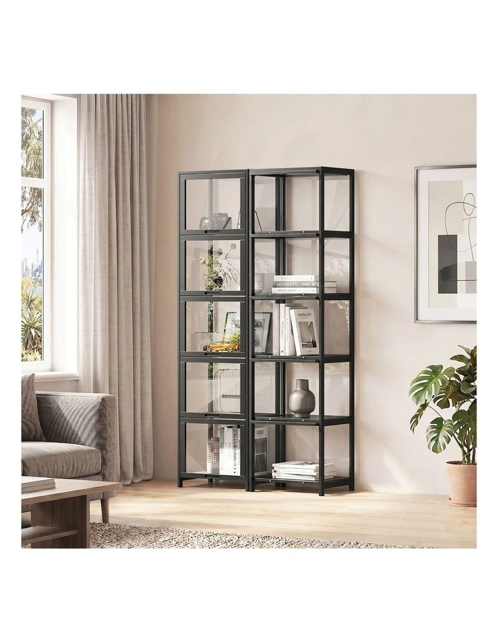 Oikiture Display Cabinet Storage 5-Tier Shelves Bookcase Clear Stand Rack Black image 5