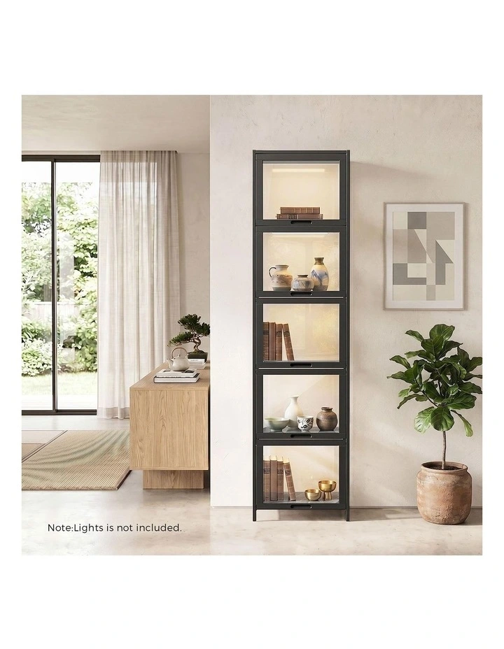 Oikiture Display Cabinet Storage 5-Tier Shelves Bookcase Clear Stand Rack Black image 7
