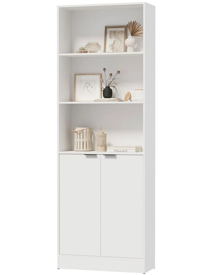 Oikiture Tall Bookcase Display Shelf 2 Door Adjustable Storage Cabinet White image 1